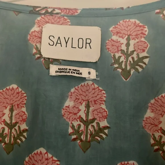 SAYLOR blue and pink block print Flutter Sleeve Sundress, size S. Worn once! - Picture 4 of 5